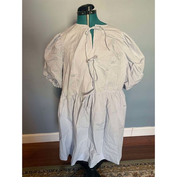 🧺H&M Divided NWT Tie-Detail Puff Sleeve Light Blue Mini Dress, size L - Picture 2 of 5
